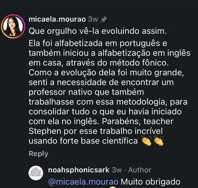 Comentário de Micaela Mourão no Instagram